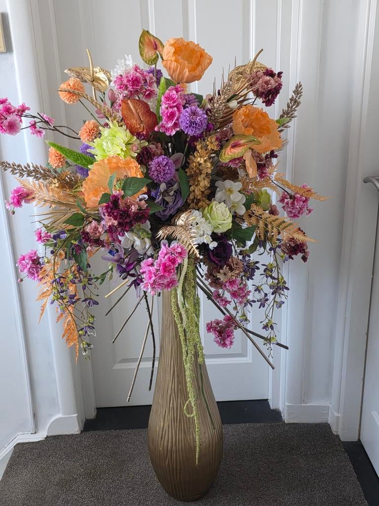 Zeer groot luxe bloemstuk in gouden vaas, Overige kleuren, Nieuw, Ophalen of Verzenden, Glas