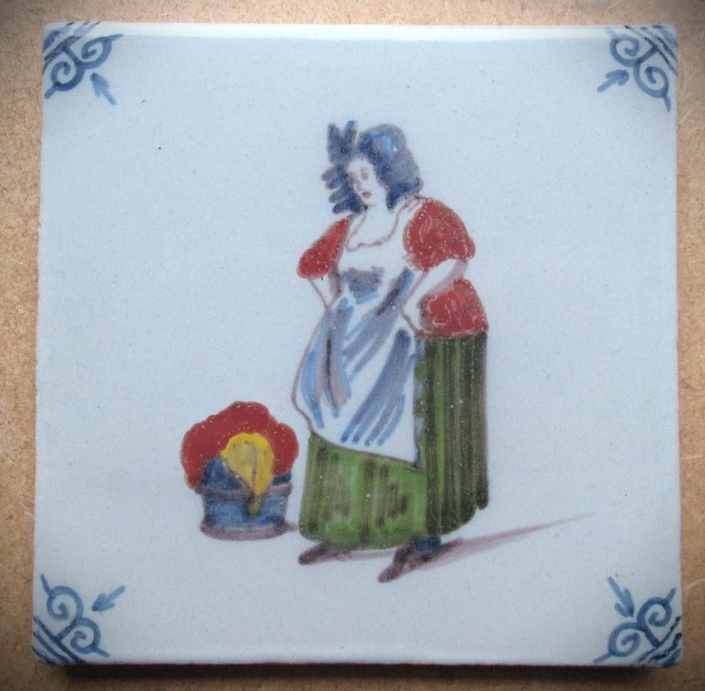 Makkum Tichelaar Polychroom Wasvrouw Tegel~Tegeltje, Ophalen of Verzenden