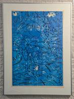 Jef Diederen, Abstracte hout-/linosnede in blauw, ('89 8/55), Antiek en Kunst, Ophalen