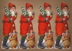 Kerstmannen(4) cadeautjes & kerstbel antieke poezieplaatjes, Verzamelen, Poesieplaatjes, Ophalen of Verzenden