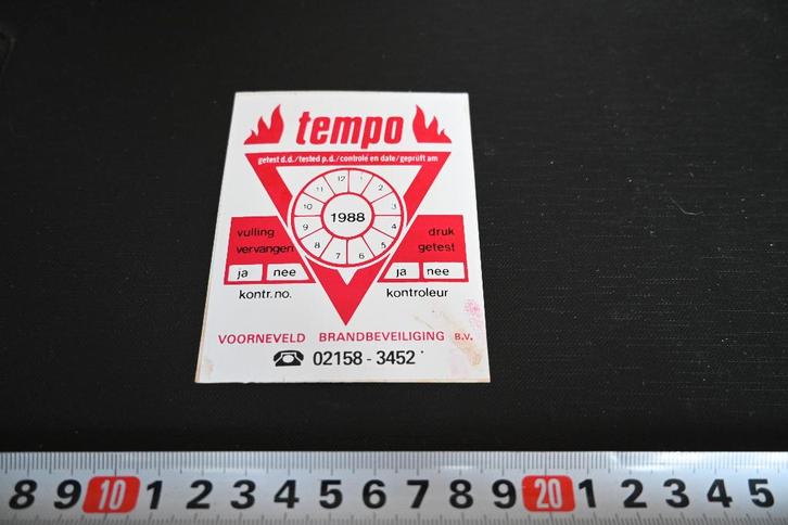 sticker TEMPO Voorneveld Brandbeveiliging bv 02158-3452, Verzamelen, Stickers, Zo goed als nieuw, Ophalen