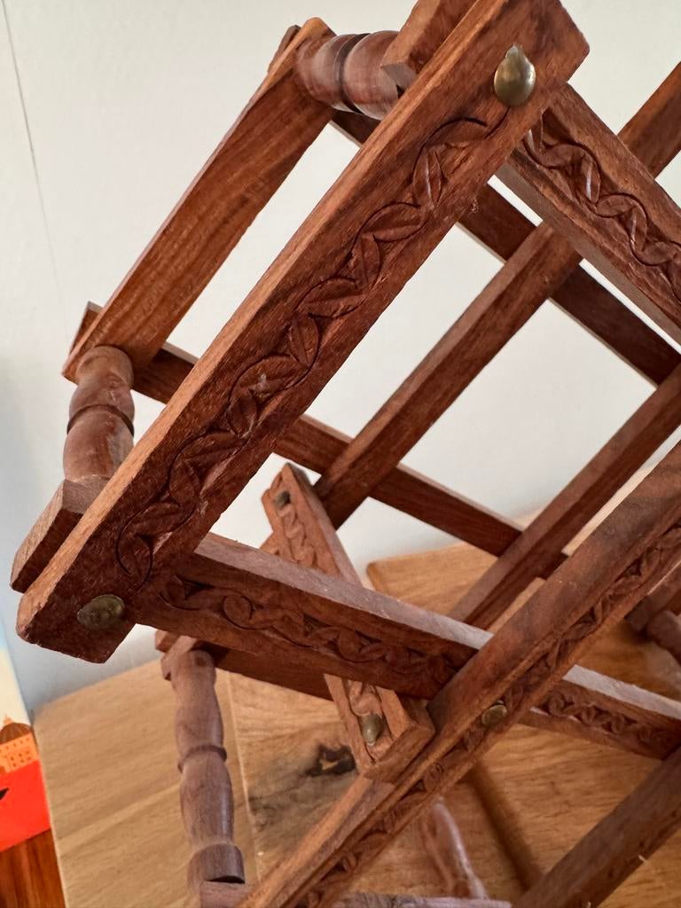 Vintage houten wijnrekje inklapbaar, Gebruikt, 5 tot 15 flessen, Ophalen of Verzenden, Minder dan 50 cm