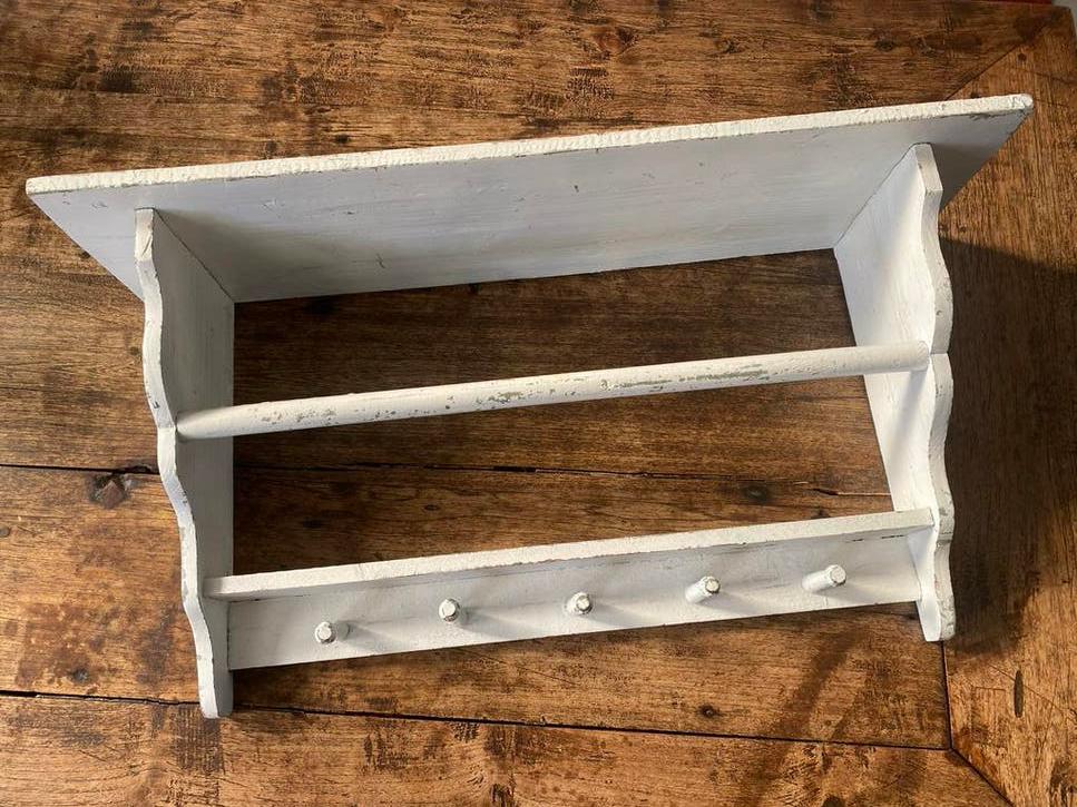 Brocante Frans regaal/keukenrek met 5 houten knoppen, Antiek en Kunst, Ophalen of Verzenden