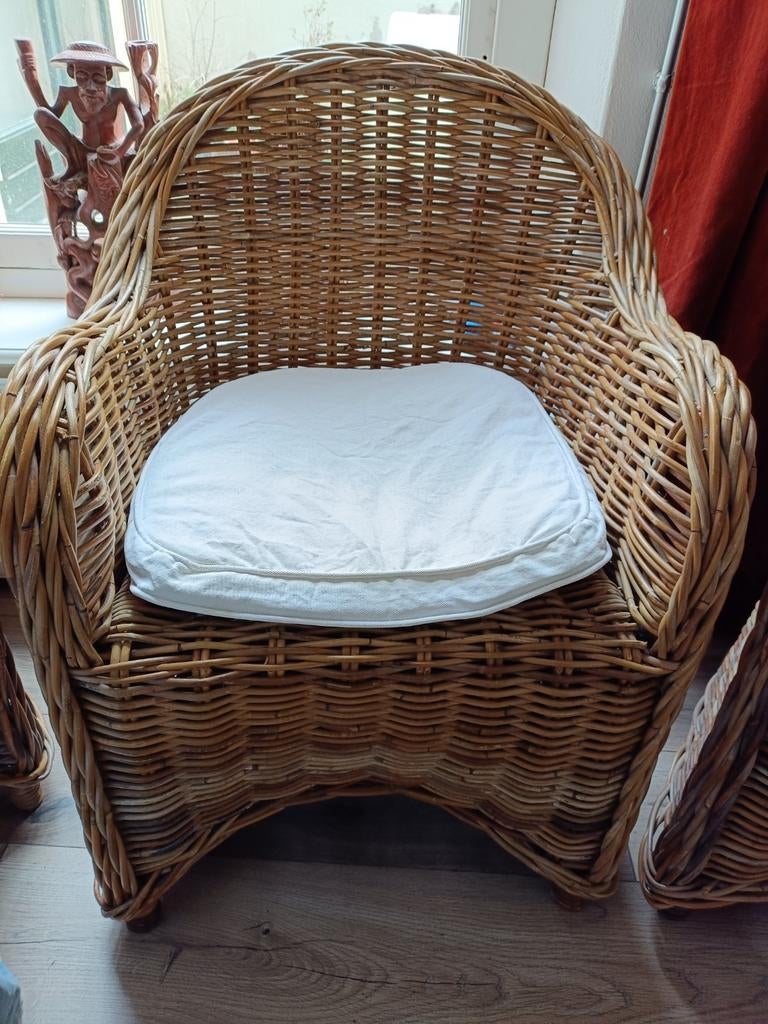 Rotan stoelen met kussen (3), Ophalen, Bruin, Drie