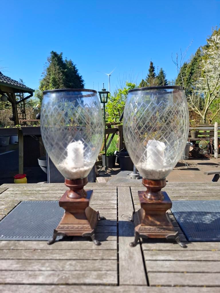 Set van 2 elegante windlichten - 60 cm hoog, Ophalen, Gebruikt, 50 tot 75 cm, Kandelaar