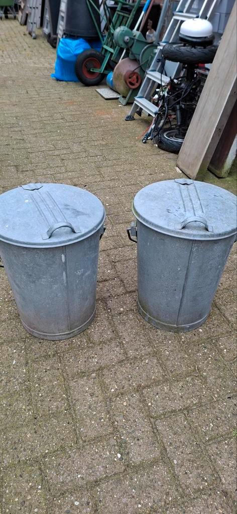2 Antieke Zinken Vuilnisemmers met Handvaten, Antiek en Kunst, Antiek | Overige Antiek, Ophalen