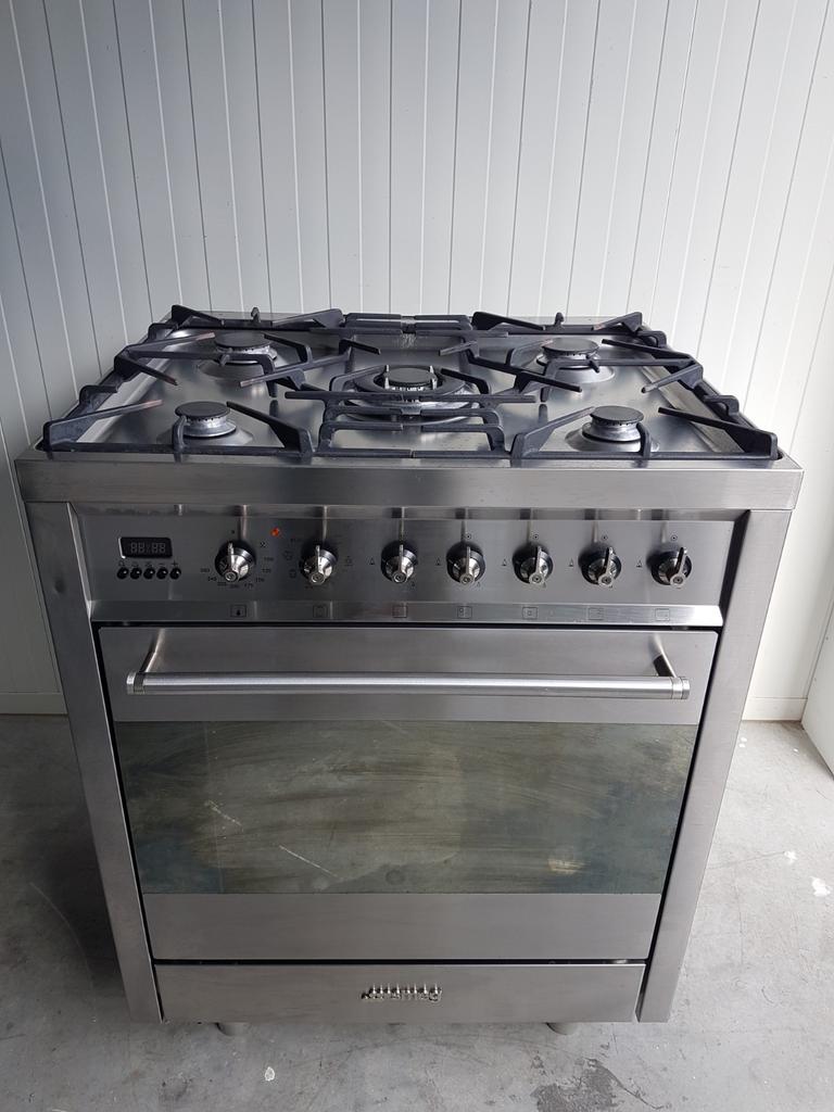 Luxe smeg rvs gasfornuis 5pits 70cm wok grill hete lucht, Witgoed en Apparatuur, Fornuizen, Gebruikt, 60 cm of meer, Ophalen of Verzenden