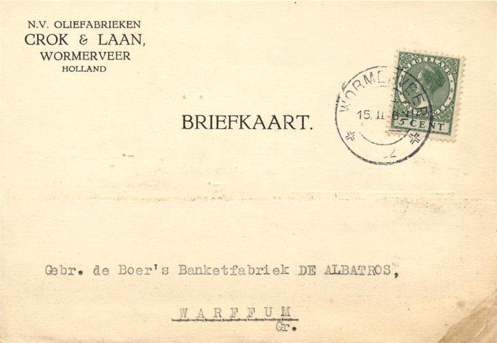 NV Oliefabrieken Crok + Laan, Wormerveer - 02.1932 - briefka, Postzegels en Munten, Brieven en Enveloppen | Nederland, Envelop