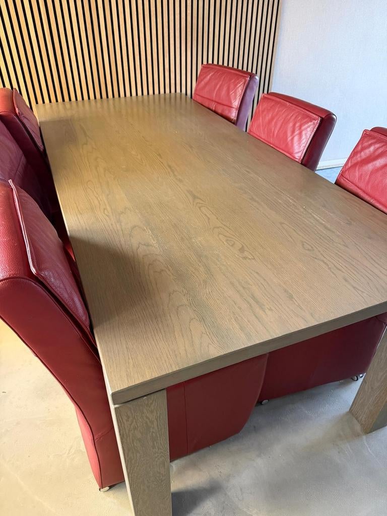 Eettafel met 6 leren stoelen, Ophalen, Gebruikt, 200 cm of meer, 50 tot 100 cm