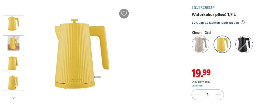 Waterkoker Lidl geel NIEUW, 1 tot 2 liter, Ophalen, Nieuw, Rvs