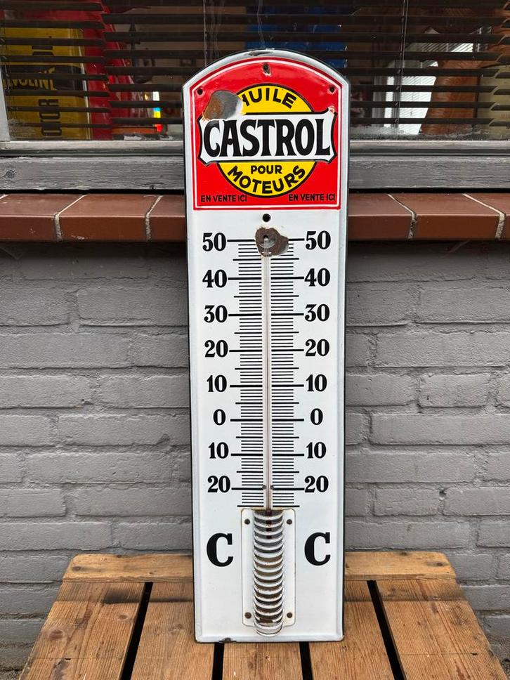 Vintage Castrol Emaille Thermometer, Antiek en Kunst, Antiek | Emaille, Ophalen of Verzenden