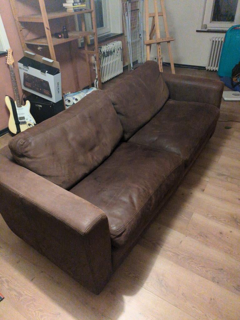 Bruine leren bank, Ophalen, Gebruikt, 75 tot 100 cm, Leer