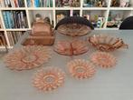 Roze Art Deco persglas fruitschaal, gebakschaal, cakeschaal, Ophalen