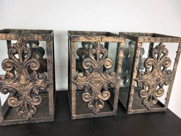 3 zwart/gouden zware metalen windlichten ehv geldrop  beschikbaar voor biedingen