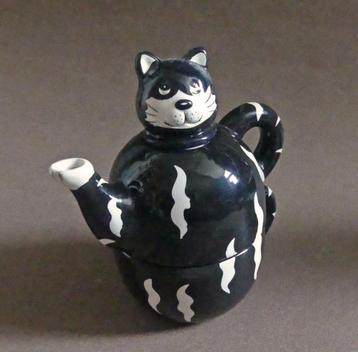 Katten theepotje met kop zwart wit poezentheepot kat poes  beschikbaar voor biedingen