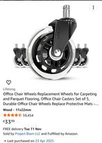 Nieuwe Bureaustoel Wielen - Krasvrij & Stil!, Huis en Inrichting, Ophalen, Zwart