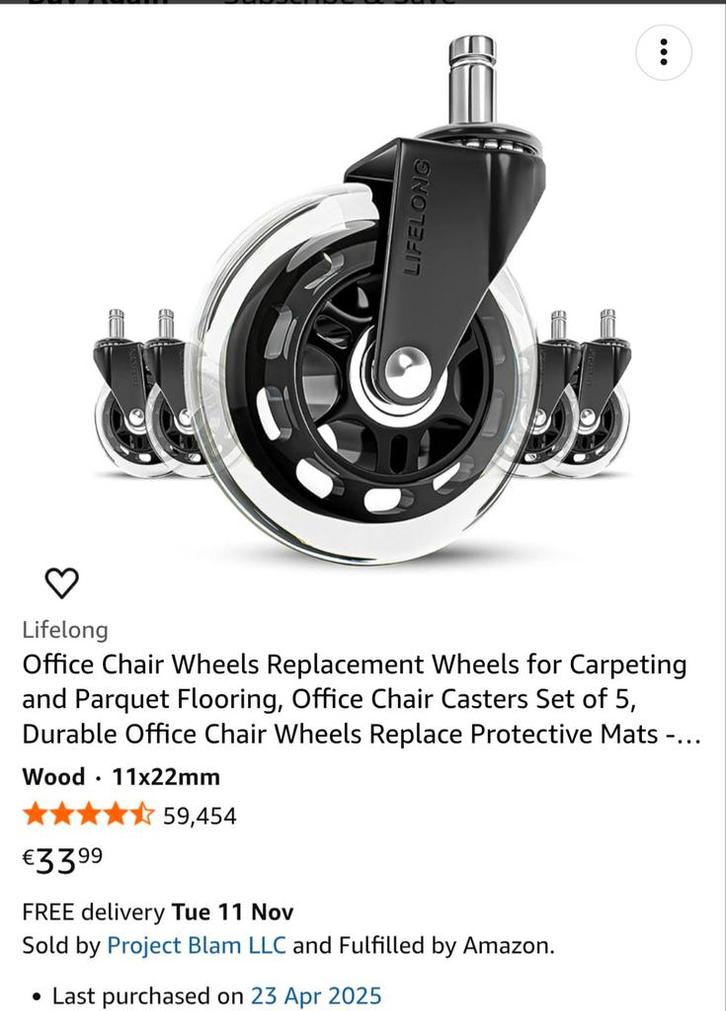 Nieuwe Bureaustoel Wielen - Krasvrij & Stil!, Huis en Inrichting, Bureaustoelen, Zwart, Ophalen