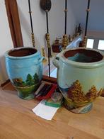 2 stenen potten met beschildering, Ophalen, Gebruikt, Overige materialen, Overige typen