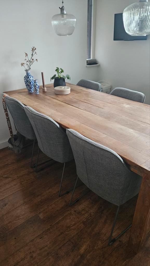 Mooie grijze eetkamerstoelen, Huis en Inrichting, Stoelen, Gebruikt, Vijf, Zes of meer stoelen, Metaal, Stof, Grijs, Ophalen of Verzenden