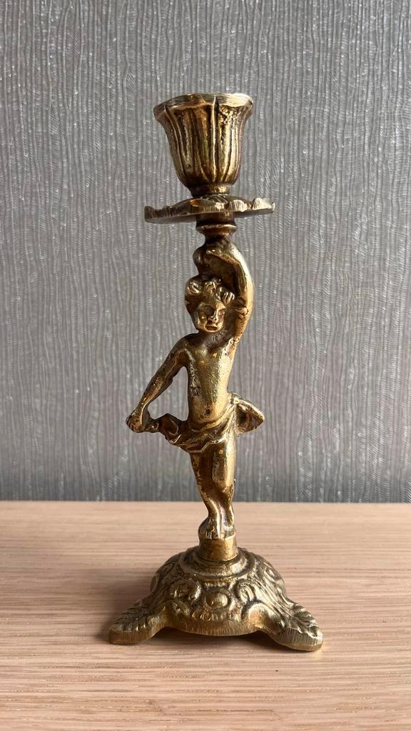 Mooie Kandelaar met Engel, Antiek en Kunst, Antiek | Kandelaars, Overige materialen, Ophalen of Verzenden