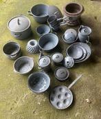 Brocante partij grijsgewolkt wolkjes emaille pannen tulband, Ophalen of Verzenden