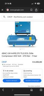 Abac silent compressor 270lt. Nieuw!, Ophalen, 800 liter/min of meer, Zo goed als nieuw, Mobiel