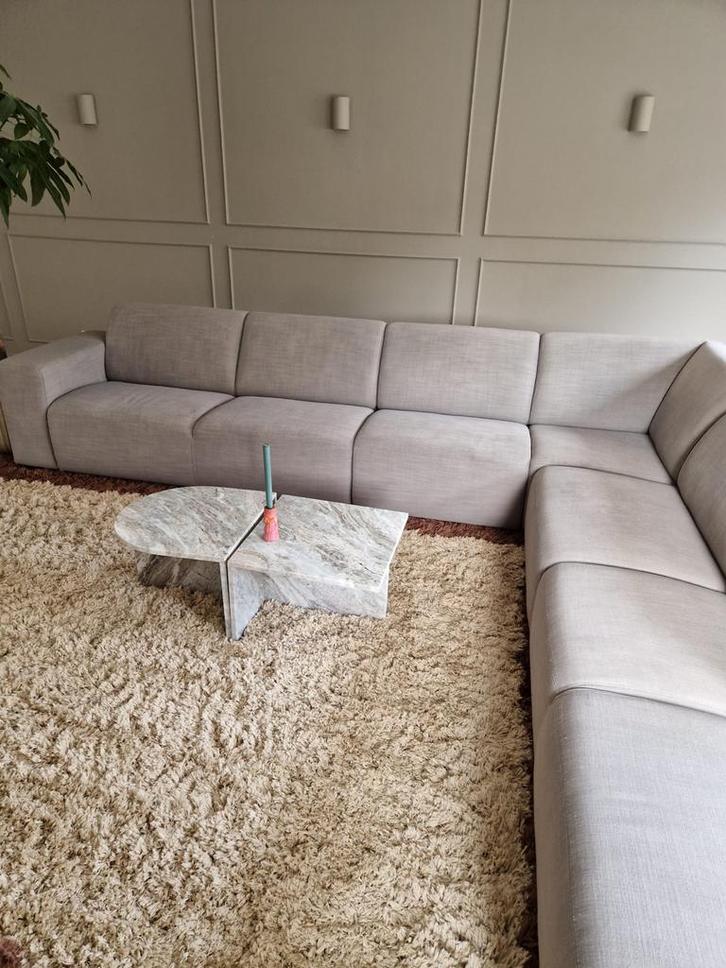 Grote Hoekbank met hocker Grijs - ong 6 Personen, Huis en Inrichting, Banken | Bankstellen, Gebruikt, Hoekbank, Vierpersoons of meer