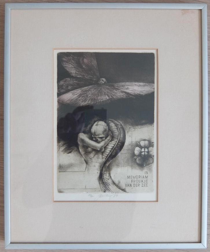 ets In memoriam Froukje van der Zee ingelijst, Antiek en Kunst, Kunst | Etsen en Gravures, Ophalen of Verzenden