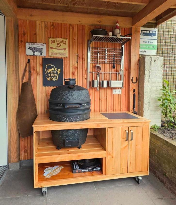 BBQtafel douglas met kastruimte voor iedere kamado, Tuin en Terras, Buitenkeukens, Nieuw, Houtskool, Vrijstaand, Verzenden