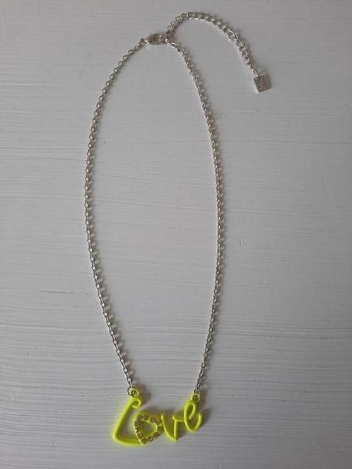 Neon geel Love Ketting met strass, Sieraden, Tassen en Uiterlijk, Kettingen, Zo goed als nieuw, Kunststof, Overige kleuren, Met strass