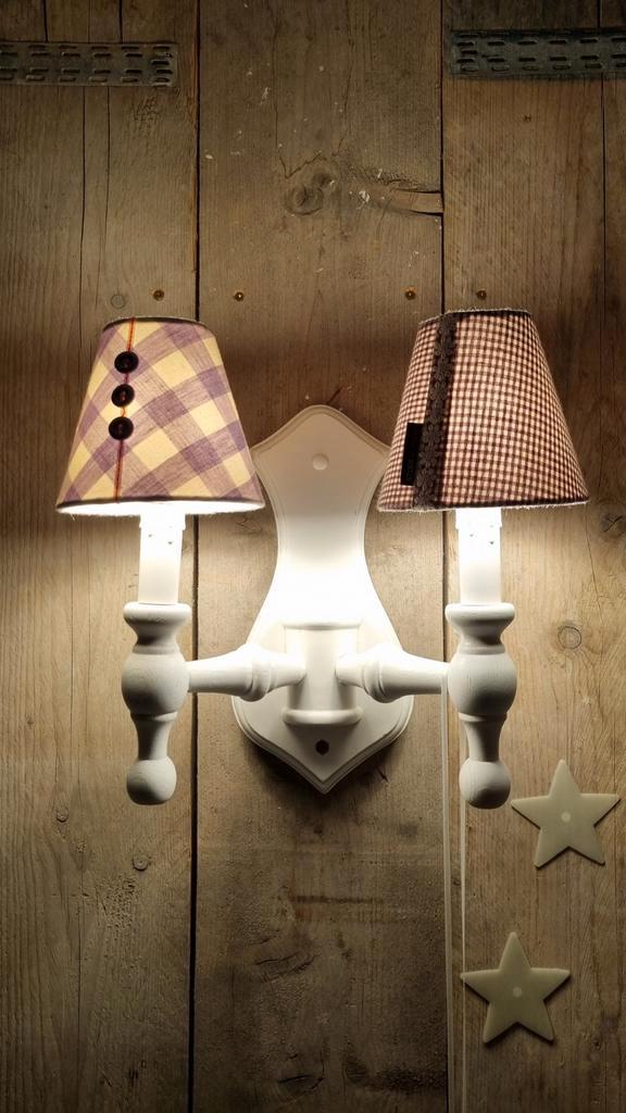 Vintage pimped wandlampen voor kinderkamer, Huis en Inrichting, Lampen | Wandlampen, Zo goed als nieuw, Hout, Stof, Ophalen of Verzenden
