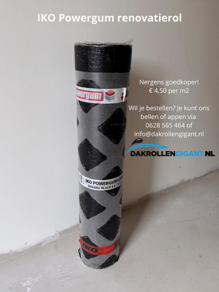 IKO Powergum Renovatierol, Doe-het-zelf en Verbouw, Dakpannen en Dakbedekking, Nieuw, Dakleer, Overige materialen, Zwart, 15 m² of meer
