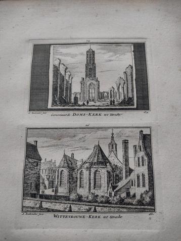 215/216 Utrecht de Dom en Wittenvrouwen Kerk Gravure dl 3 beschikbaar voor biedingen