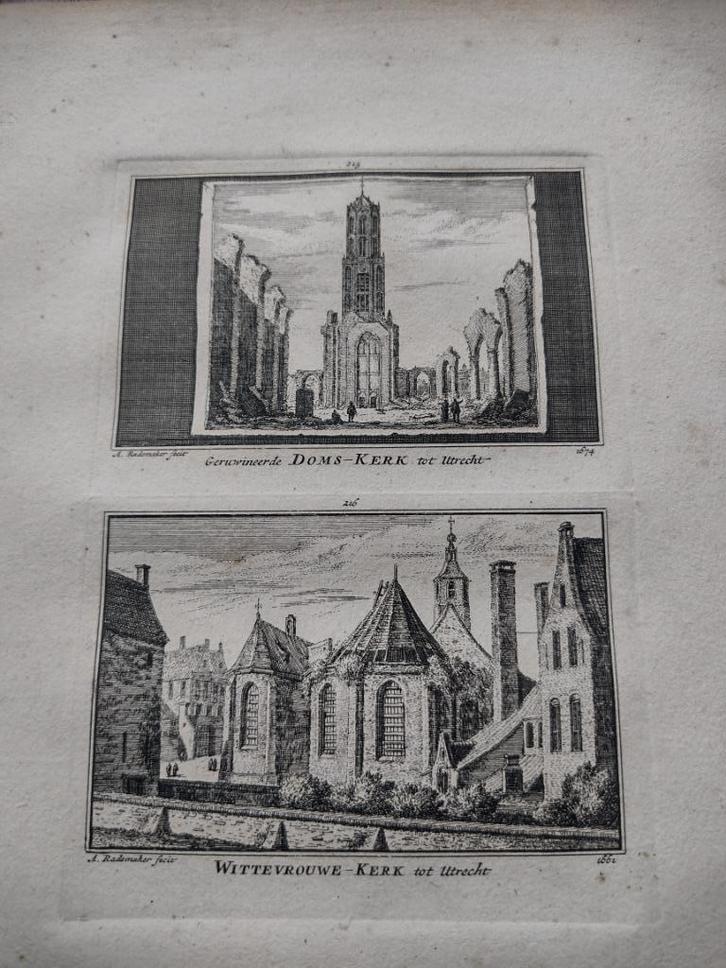 215/216 Utrecht de Dom en Wittenvrouwen Kerk Gravure dl 3, Antiek en Kunst, Kunst | Etsen en Gravures, Ophalen of Verzenden