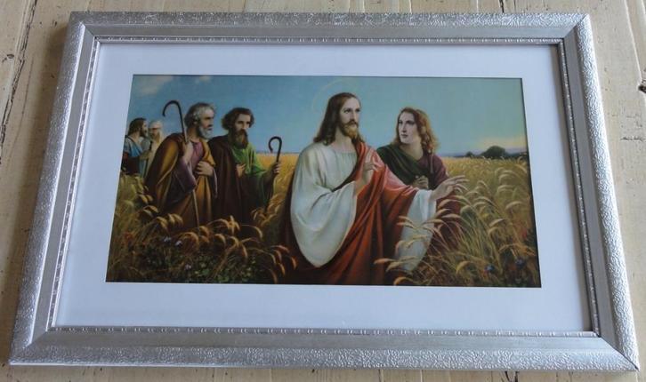 SALE Brocante religieuze Giovanni prent met houten lijst, Antiek en Kunst, Curiosa en Brocante, Ophalen of Verzenden