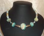 SALE: Ketting met grote kralen van agaat en amazoniet, Info.adorabeads@gmail.com, Want 18 Hoogvliet, Adorabeads, Nieuw