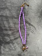Paarse kralenketting met gouden details, Met hanger, Kunststof, Paars, Paars