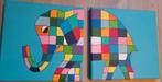 Gondas Creaties schilderij 2-luik Elmer de Olifant 20x 20 cm, Ophalen of Verzenden