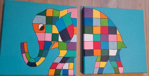Gondas Creaties schilderij 2-luik Elmer de Olifant 20x 20 cm, Antiek en Kunst, Kunst | Overige Kunst, Ophalen of Verzenden