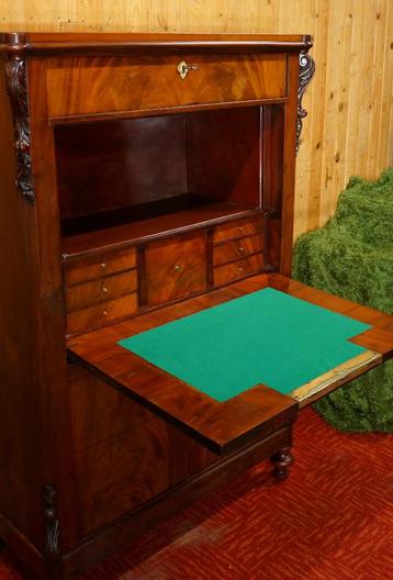 Antiek Biedermeier Strak mahoniehouten klep secretaire buro beschikbaar voor biedingen