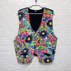 Vintage Gilet Maat XL Multikleur Zwart Bloemenprint, Verzenden, Zwart, Maat 46/48 (XL) of groter, Zo goed als nieuw