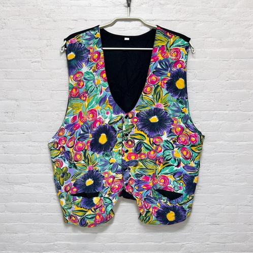 Vintage Gilet Maat XL Multikleur Zwart Bloemenprint, Kleding | Dames, Tops, Zo goed als nieuw, Maat 46/48 (XL) of groter, Zwart
