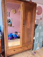 Vintage houten kledingkast met spiegel, meidenkast vintagd, Ophalen, Gebruikt, 100 tot 150 cm, Met lade(s)