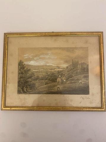 Landschap Lithografie & Ingekleurd Schilderij beschikbaar voor biedingen