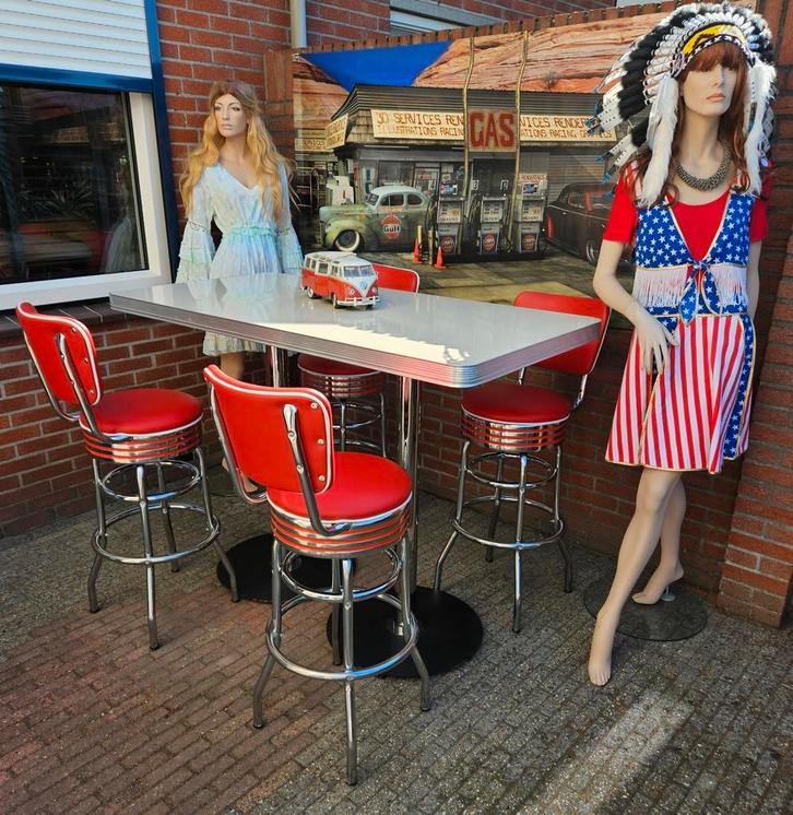 FIFTIES SIXTIES AMERIKAANSE BARKRUKKEN BEL AIR BAR TAFEL, Huis en Inrichting, Barkrukken, Zo goed als nieuw, 60 tot 90 cm, Metaal