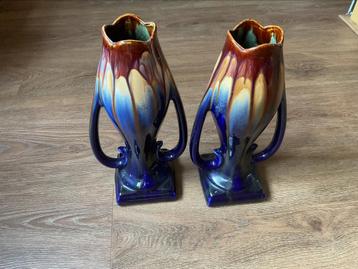 Thulin belgie art deco antiek vintage blauw druip vaas vazen beschikbaar voor biedingen