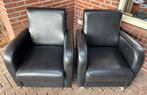Twee zwarte lederen fauteuils, Gebruikt, Ophalen of Verzenden, 50 tot 75 cm, Leer