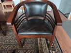Vintage Eetkamerstoelen (4) - Hout & Leer, Huis en Inrichting, Fauteuils, Ophalen, Gebruikt, Minder dan 75 cm, Hout