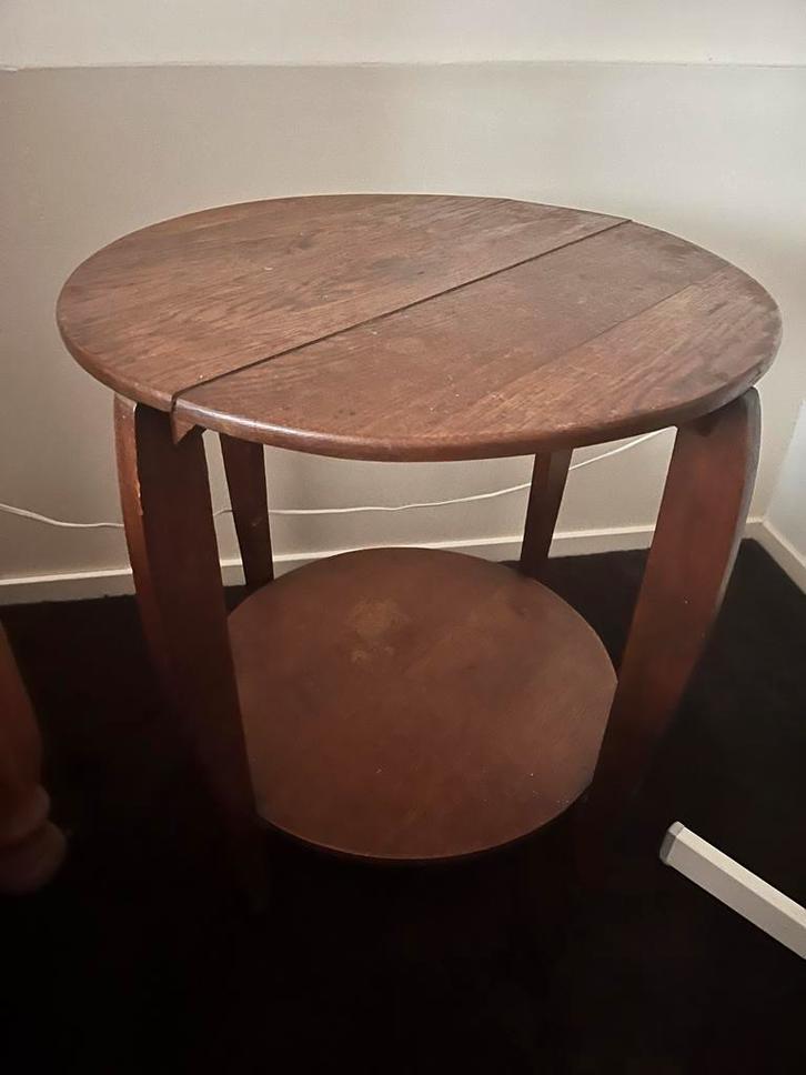 Antieken Houten Bijzettafel, Huis en Inrichting, Tafels | Bijzettafels, Gebruikt, Rond, 45 tot 60 cm, Minder dan 55 cm, Hout, Ophalen