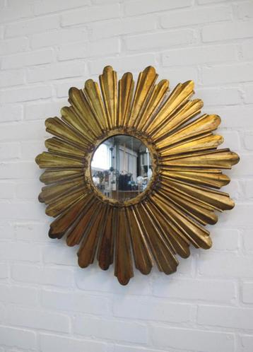 Vintage Spiegel brass messing zonnen spiegel jaren 60.